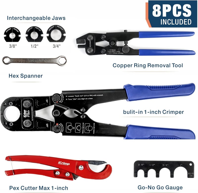 IWISS iCrimp F1807 Copper Ring Crimping Tool Kit for 3/8,1/2,3/4,1-inch- Free Removal Tool& Pex Pipe Cutter&Gauge- For All US F1807 Standards - Image 2